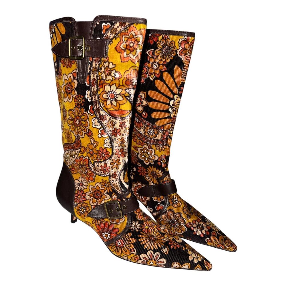 Magnolia Zapateria Boots Womens Sz 6B Corduroy Floral Kitten Heel Vintage New - Picture 2 of 11